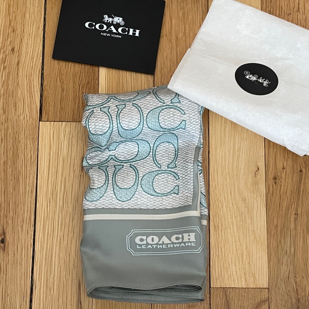 Coach Gray and Light Blue Leatherware Scarf